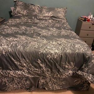 Queen comforter with shams, skirt, 2 decor pillows